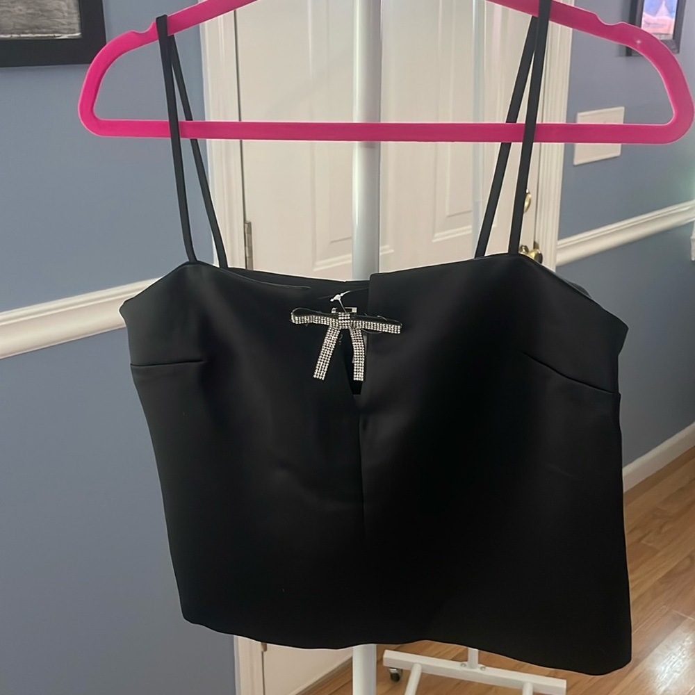 H and M Black Sleeveless Top with Bow Accent
